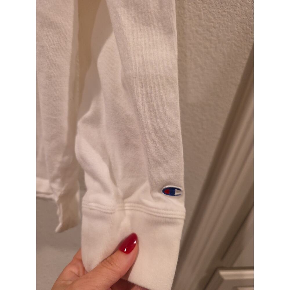 Champion Spellout Hoodie Womens Sz M 100% Cotton Lightweight Logo Pullover White - Picture 3 of 8